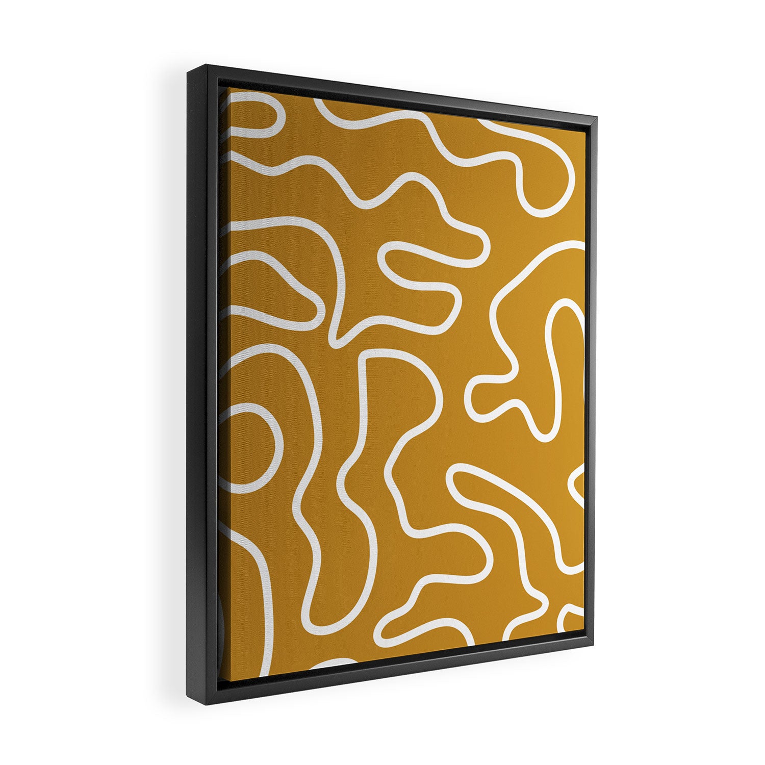 Squiggle Maze Minimalist Abstract Pattern in White and Mustard Gold Framed Canvas Print Gallery Image 2