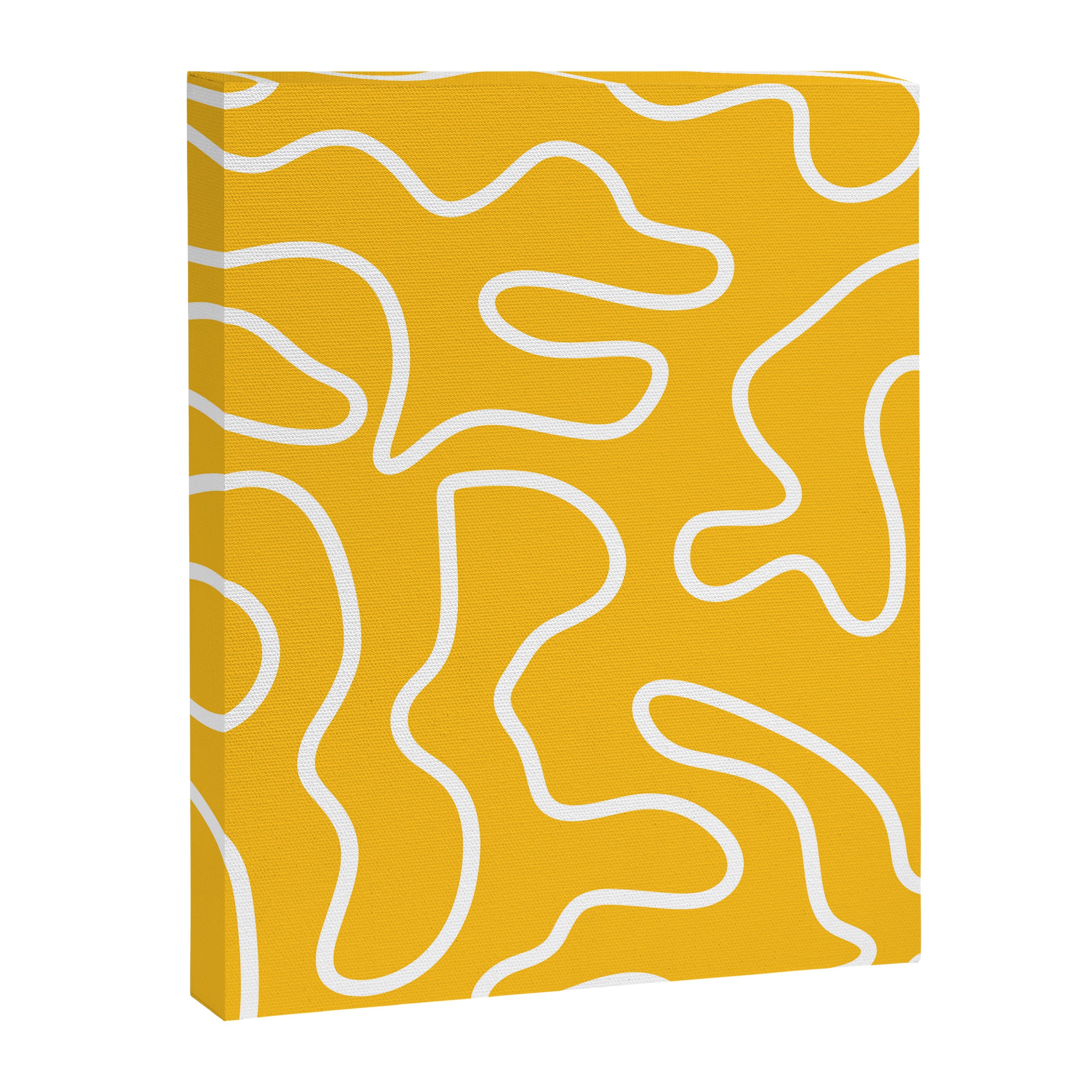 Squiggle Maze Minimalist Abstract Pattern in Yellow Mustard and White Canvas Print Gallery Image 8