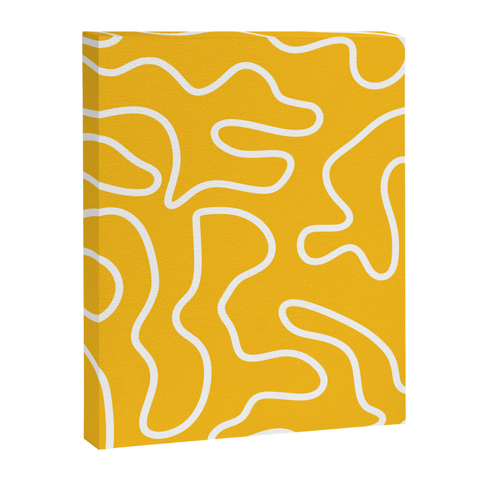 Squiggle Maze Minimalist Abstract Pattern in Yellow Mustard and White Canvas Print Gallery Image 1