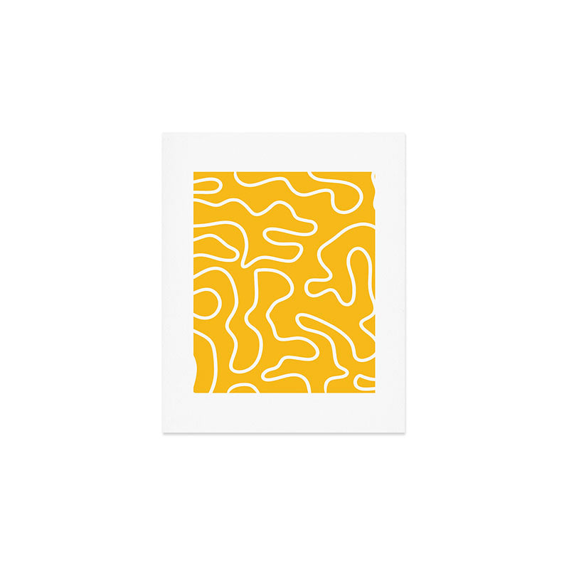 Squiggle Maze Minimalist Abstract Pattern in Yellow Mustard and White Art Print Gallery Image 1