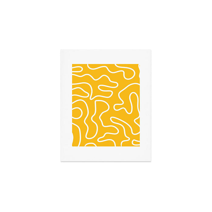 Squiggle Maze Minimalist Abstract Pattern in Yellow Mustard and White Art Print Gallery Image 1