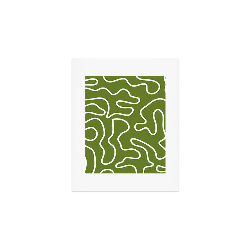 Squiggle Maze Minimalist Abstract Pattern Olive Moss Green Art Print Gallery Image 1