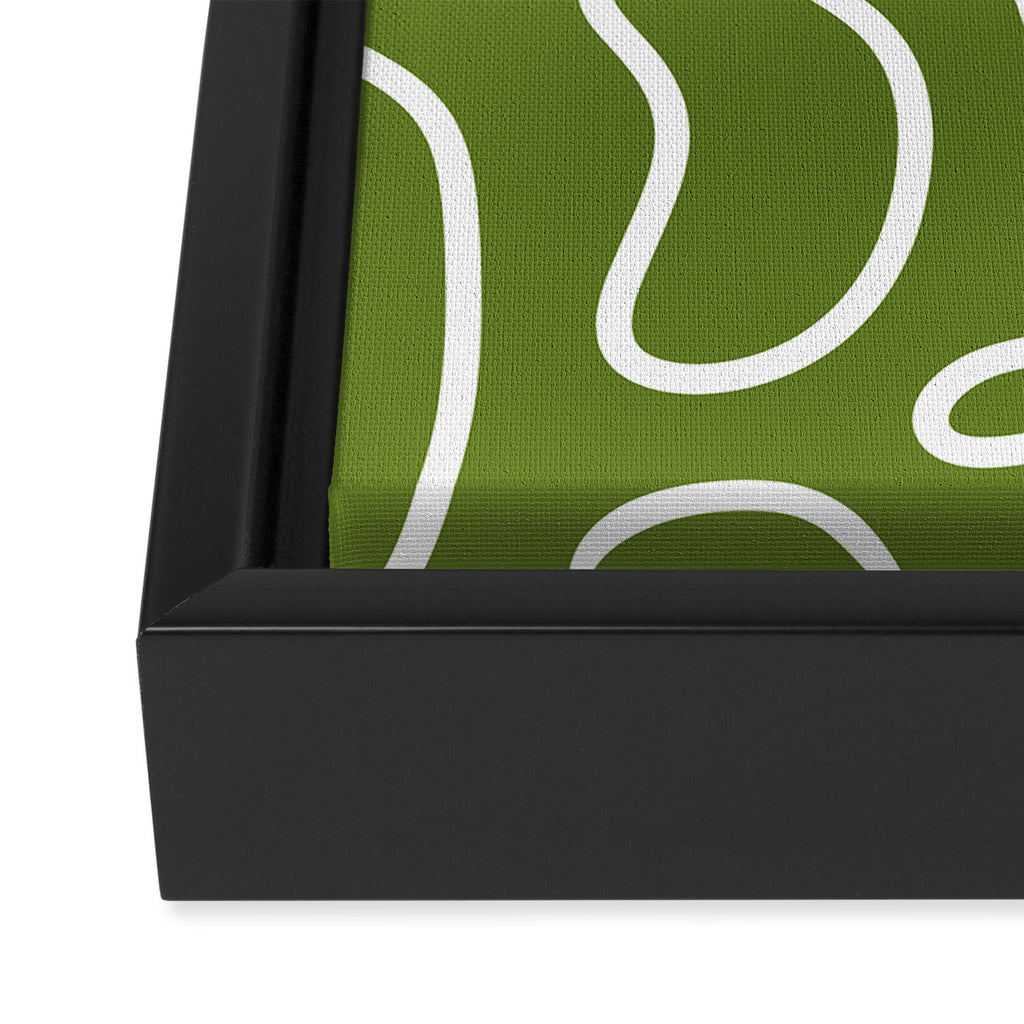 Squiggle Maze Minimalist Abstract Pattern Olive Moss Green Framed Canvas Print Gallery Image 3