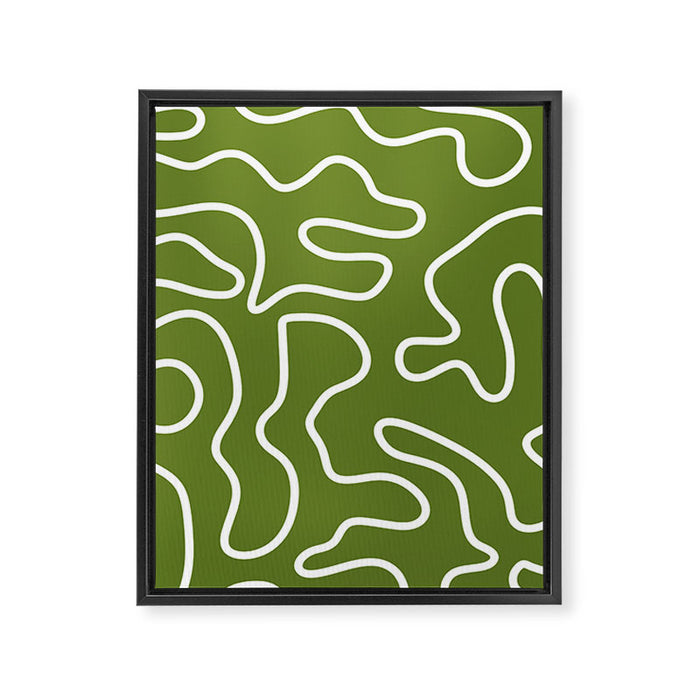 Squiggle Maze Minimalist Abstract Pattern Olive Moss Green Framed Canvas Print Gallery Image 1