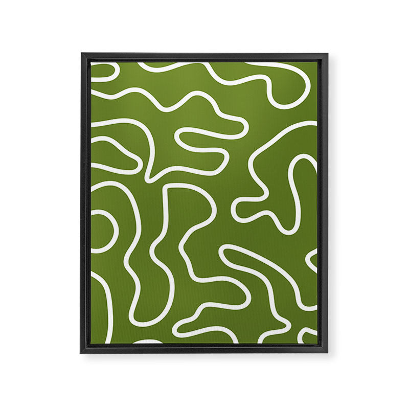 Squiggle Maze Minimalist Abstract Pattern Olive Moss Green Framed Canvas Print Gallery Image 8