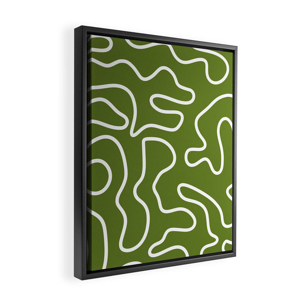 Squiggle Maze Minimalist Abstract Pattern Olive Moss Green Framed Canvas Print Gallery Image 2