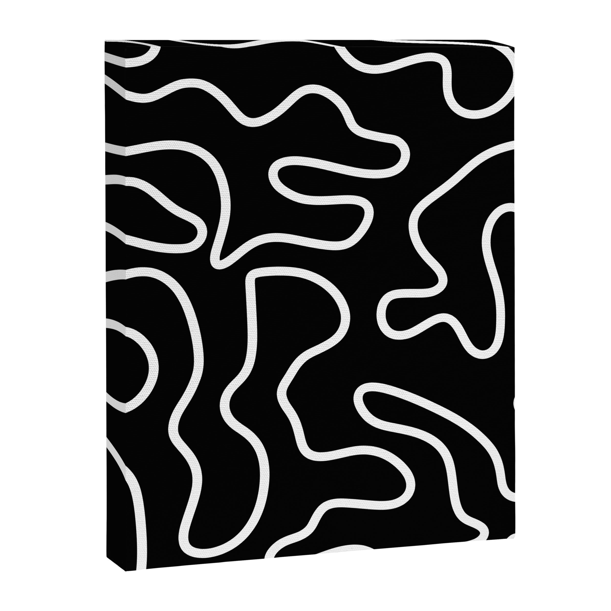 Squiggle Maze Minimalist Abstract Pattern in White and Black Canvas Print Gallery Image 8