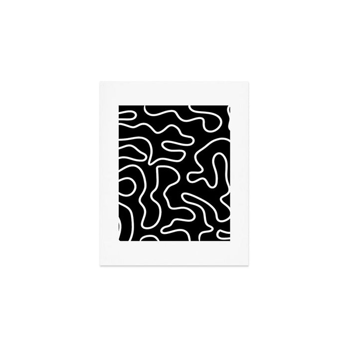 Squiggle Maze Minimalist Abstract Pattern in White and Black Art Print Gallery Image 1
