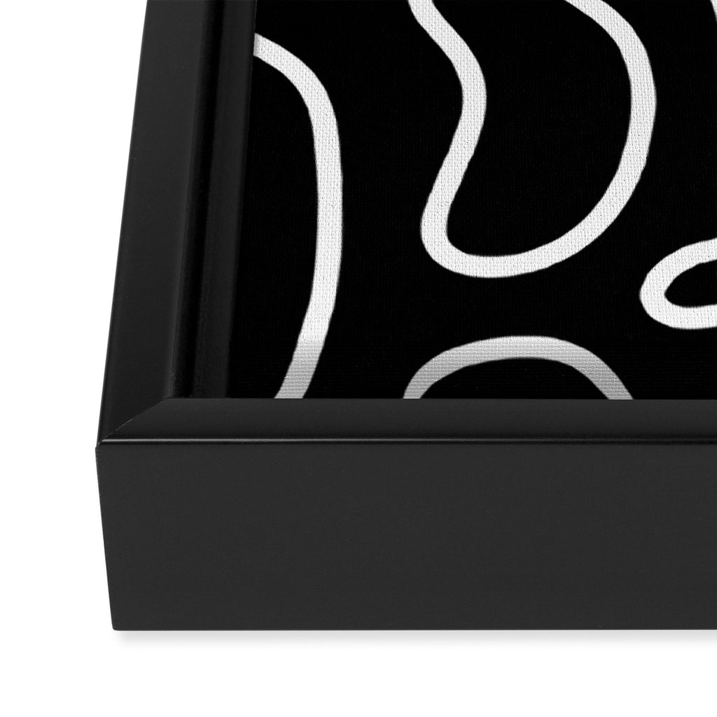 Squiggle Maze Minimalist Abstract Pattern in White and Black Framed Canvas Print Gallery Image 3