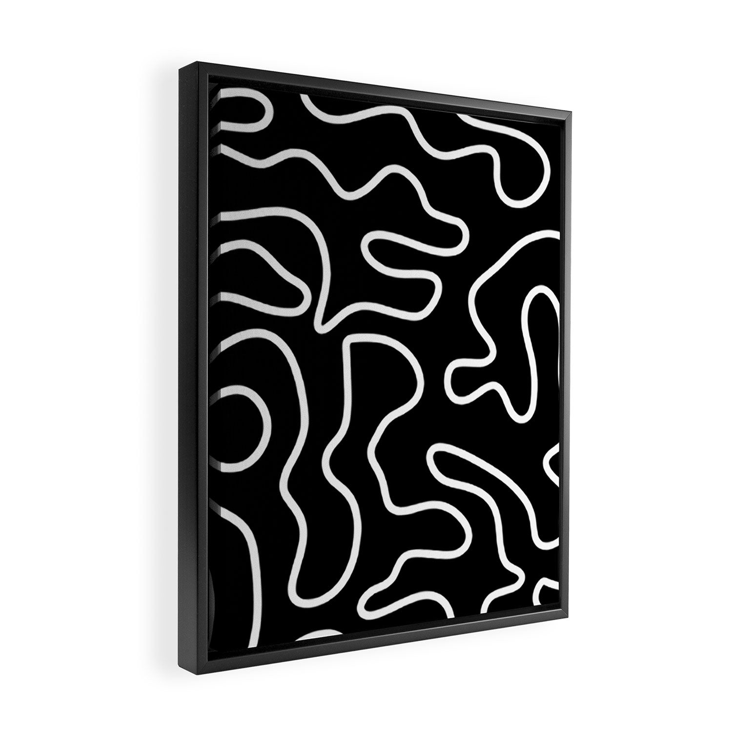 Squiggle Maze Minimalist Abstract Pattern in White and Black Framed Canvas Print Gallery Image 2