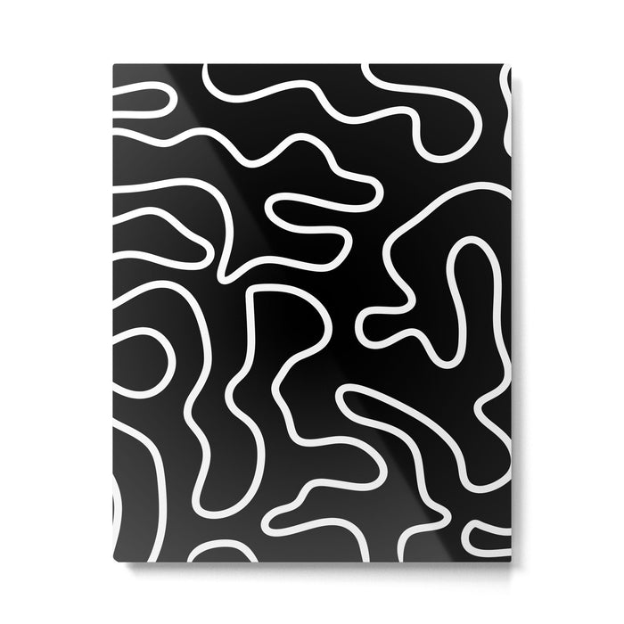 Squiggle Maze Minimalist Abstract Pattern in White and Black Metal Print Gallery Image 1