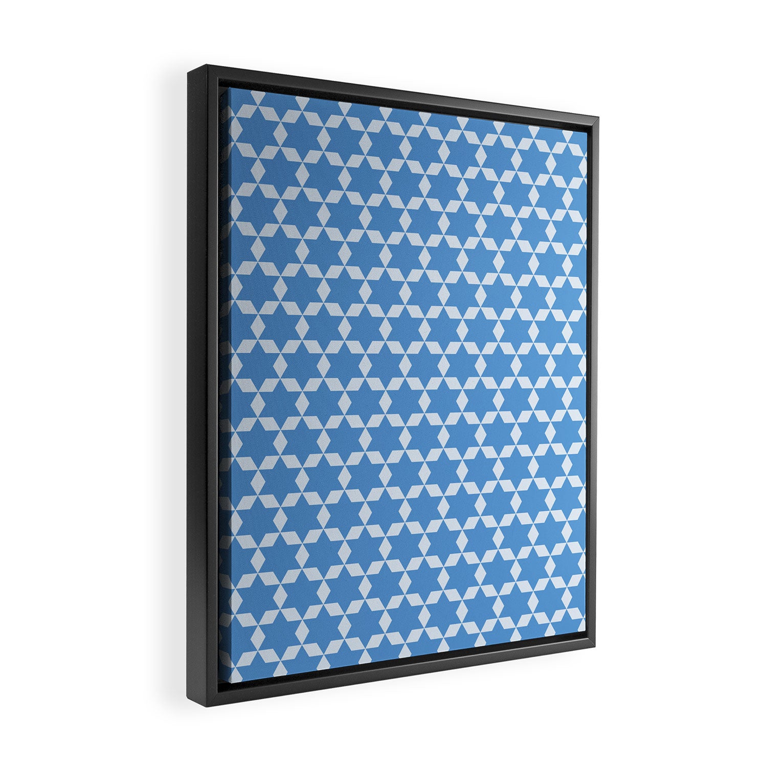 Star Tiles Geometric Pattern in Blue Framed Canvas Print Gallery Image 2