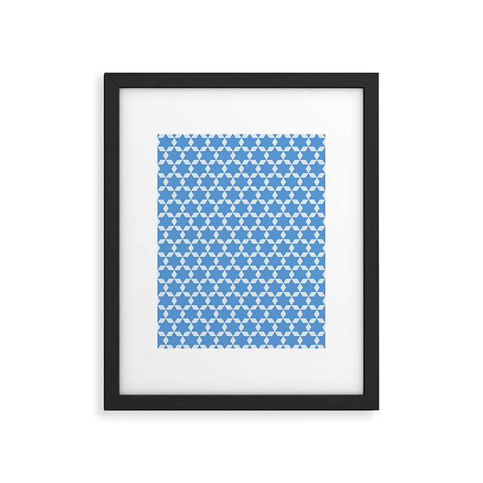 Star Tiles Geometric Pattern in Blue Framed Art Print Gallery Image 1