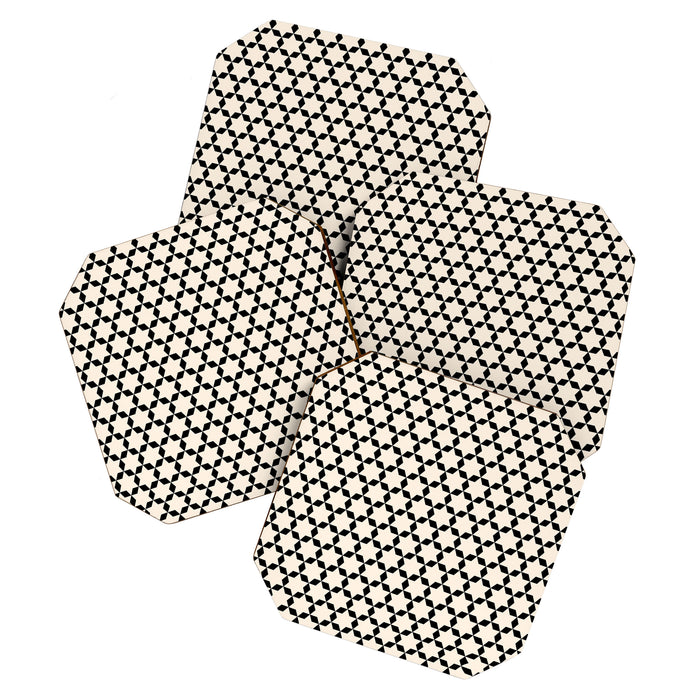 Star Tiles Geometric Pattern in Almond Cream and Black Coaster Gallery Image 1