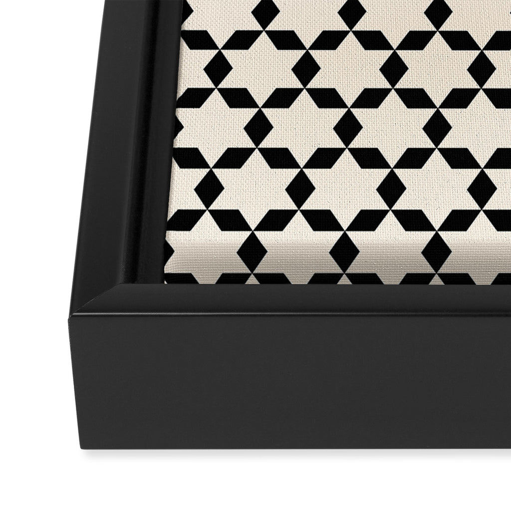 Star Tiles Geometric Pattern in Almond Cream and Black Framed Canvas Print Gallery Image 3