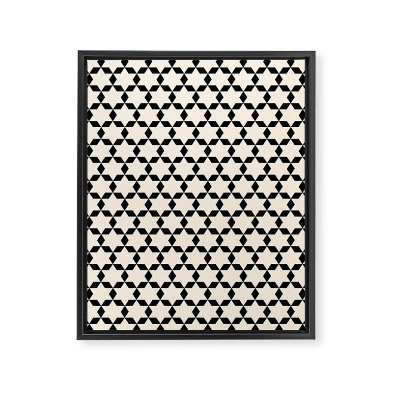 Star Tiles Geometric Pattern in Almond Cream and Black Framed Canvas Print Gallery Image 8