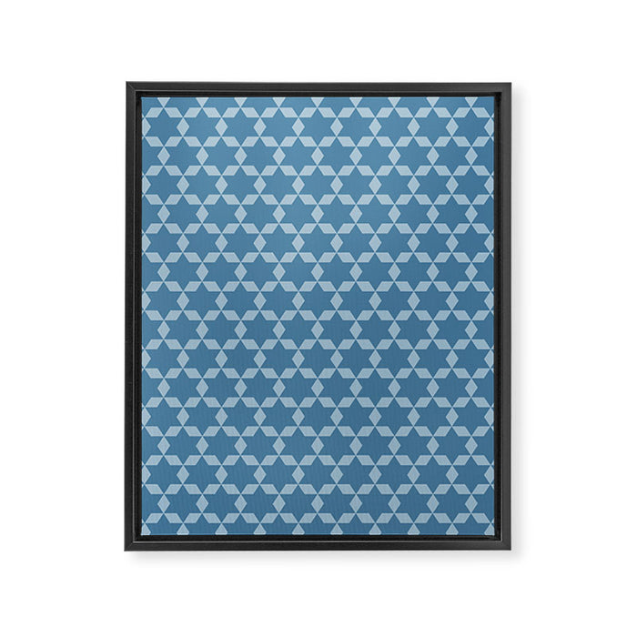 Star Tiles Geometric Pattern in Blue Tones  Framed Canvas Print Gallery Image 1