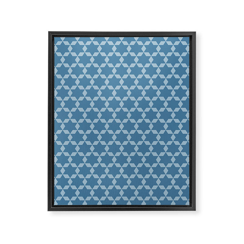 Star Tiles Geometric Pattern in Blue Tones  Framed Canvas Print Gallery Image 8