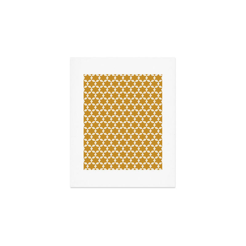 Star Tiles Pattern in Dark Mustard and Cream Art Print Gallery Image 1