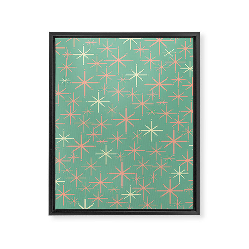 Starbursts Mid Century Modern Retro Pattern in Blush Pink, Cream, and Mint Teal Framed Canvas Print Gallery Image 8