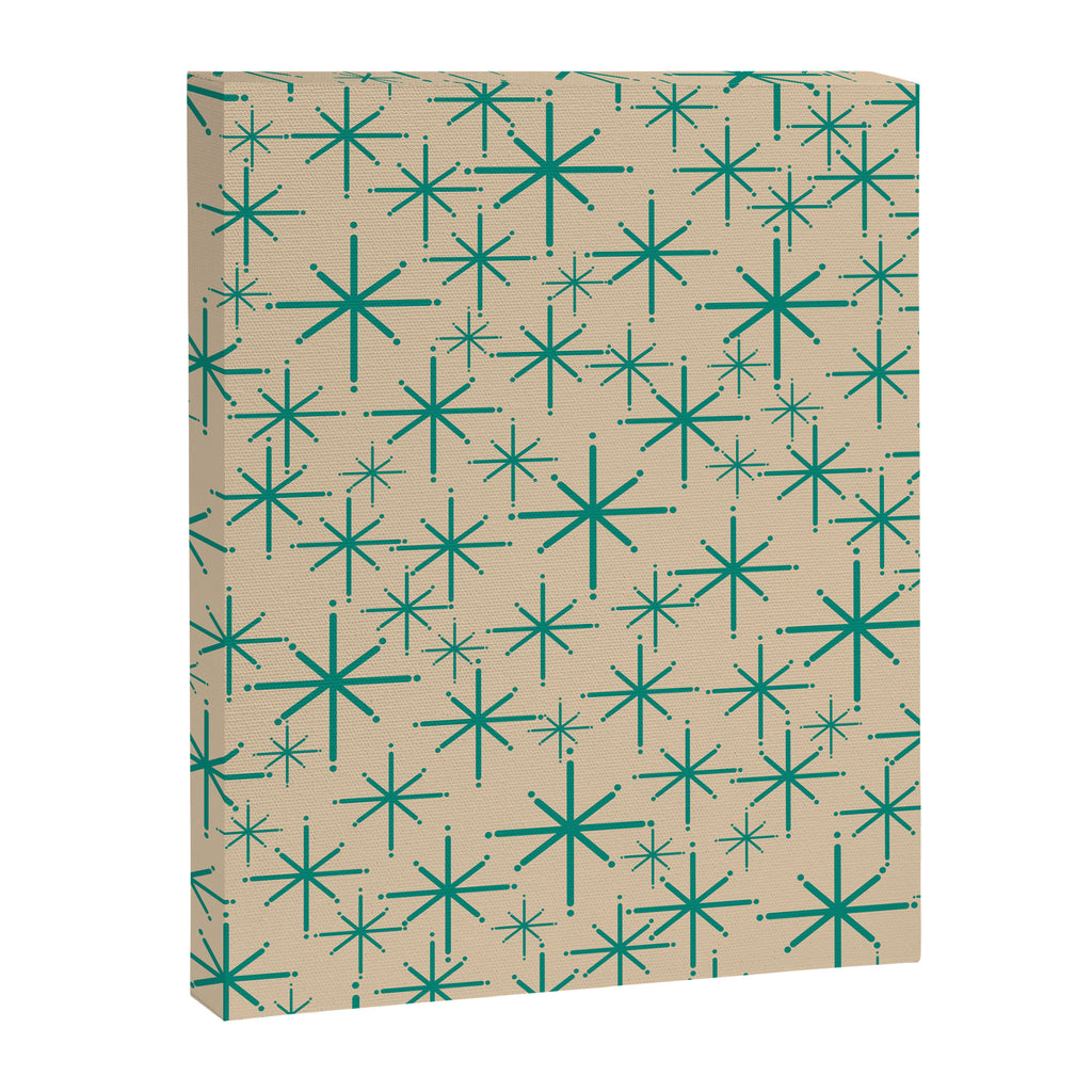 Stella 2 - Atomic Age Starbursts - Midcentury Modern Pattern in Turquoise Teal and Mid Mod Beige Canvas Print Gallery Image 8