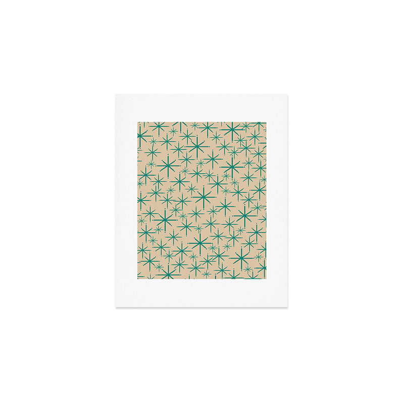 Stella 2 - Atomic Age Starbursts - Midcentury Modern Pattern in Turquoise Teal and Mid Mod Beige Art Print Gallery Image 1