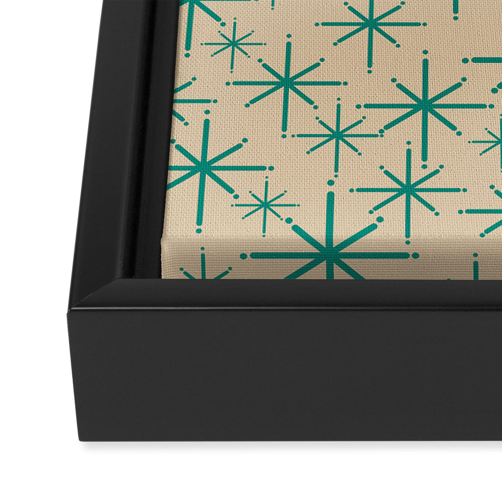 Stella 2 - Atomic Age Starbursts - Midcentury Modern Pattern in Turquoise Teal and Mid Mod Beige Framed Canvas Print Gallery Image 3