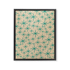 Stella 2 - Atomic Age Starbursts - Midcentury Modern Pattern in Turquoise Teal and Mid Mod Beige Framed Canvas Print Gallery Image 8
