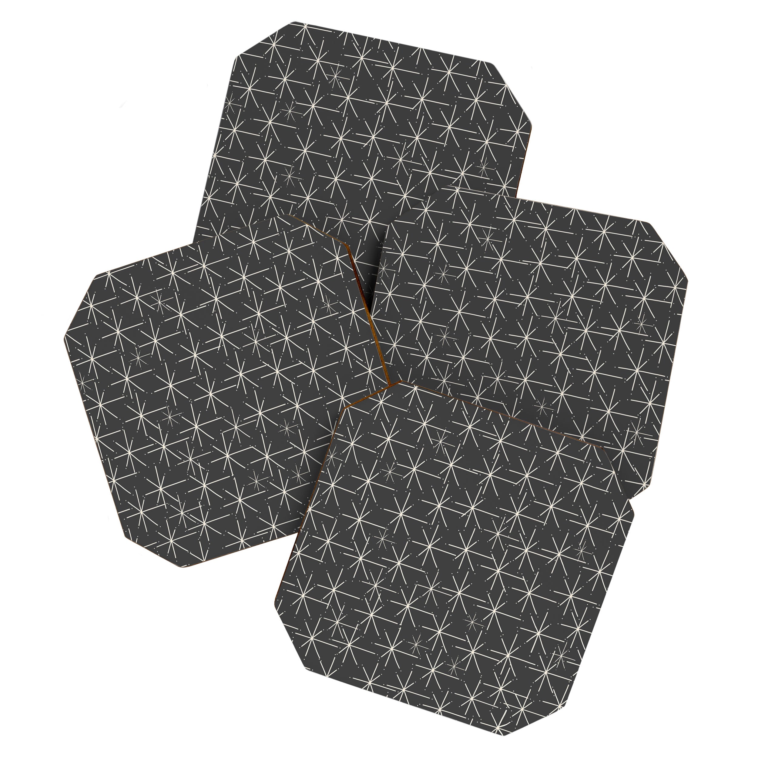 Stella - Atomic Age Mid Century Modern Pattern in Almond Cream and Charcoal Gray Coaster Gallery Image 1