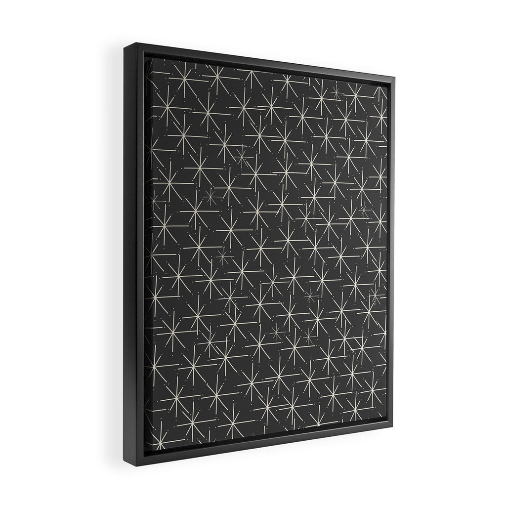 Stella - Atomic Age Mid Century Modern Pattern in Almond Cream and Charcoal Gray Framed Canvas Print Gallery Image 2
