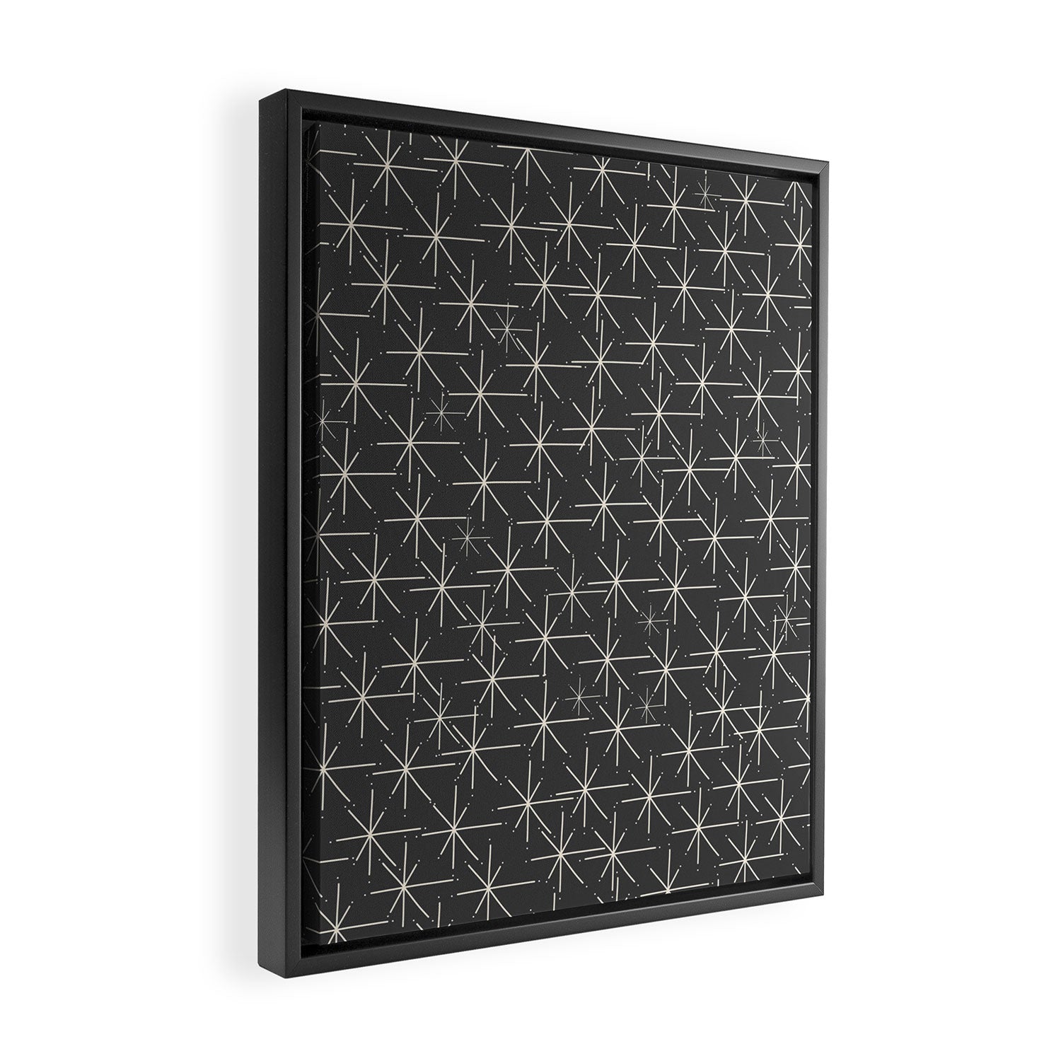 Stella - Atomic Age Mid Century Modern Pattern in Almond Cream and Charcoal Gray Framed Canvas Print Gallery Image 2
