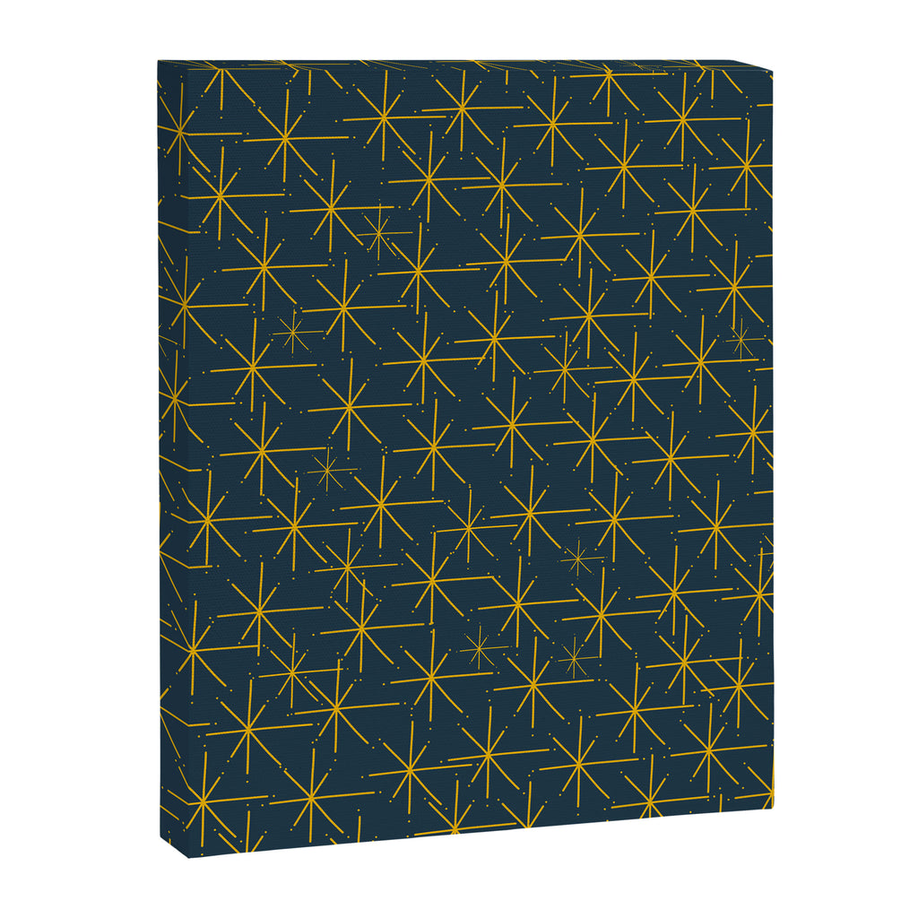 Stella - Atomic Age Mid Century Modern Pattern in Light Mustard Yellow and Navy Blue Canvas Print Gallery Image 6