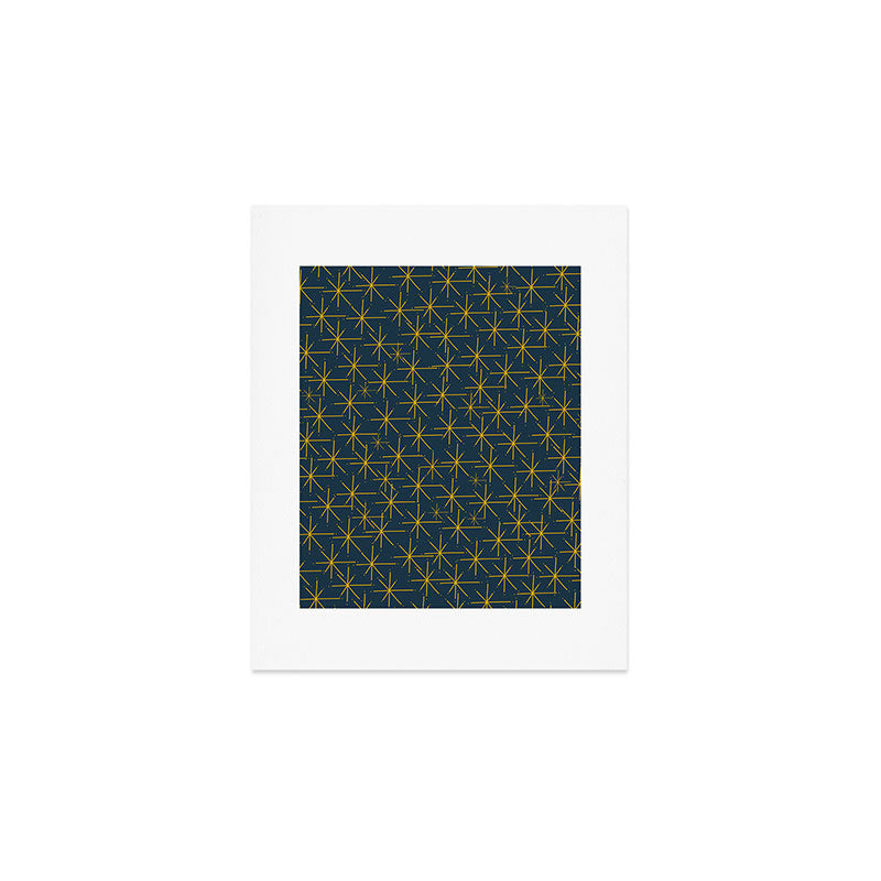 Stella - Atomic Age Mid Century Modern Pattern in Light Mustard Yellow and Navy Blue Art Print Gallery Image 1