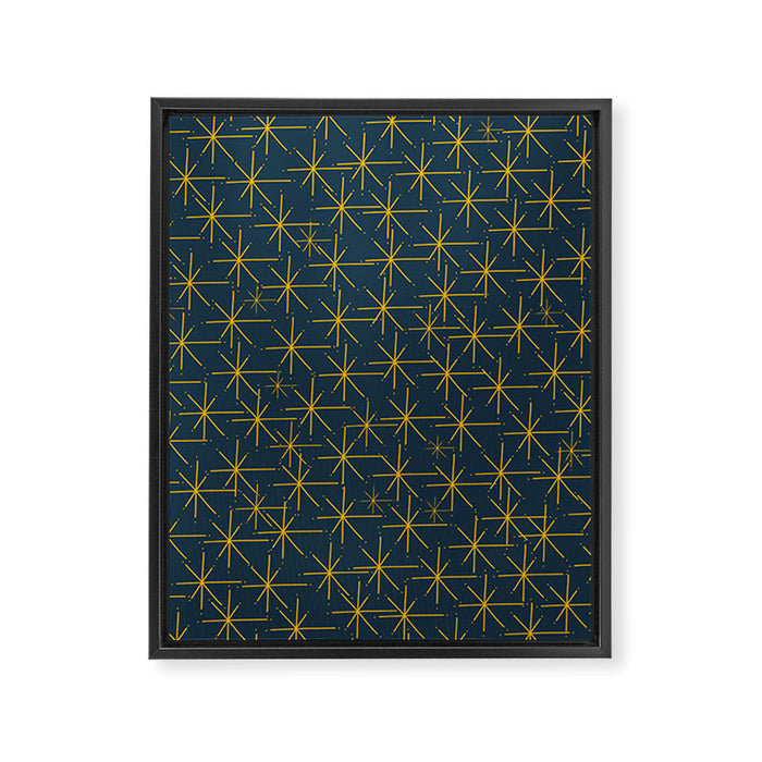 Stella - Atomic Age Mid Century Modern Pattern in Light Mustard Yellow and Navy Blue Framed Canvas Print Gallery Image 1