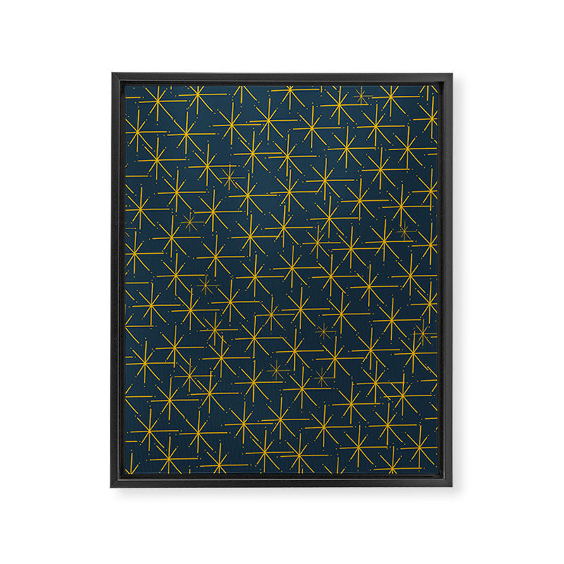 Stella - Atomic Age Mid Century Modern Pattern in Light Mustard Yellow and Navy Blue Framed Canvas Print Gallery Image 6