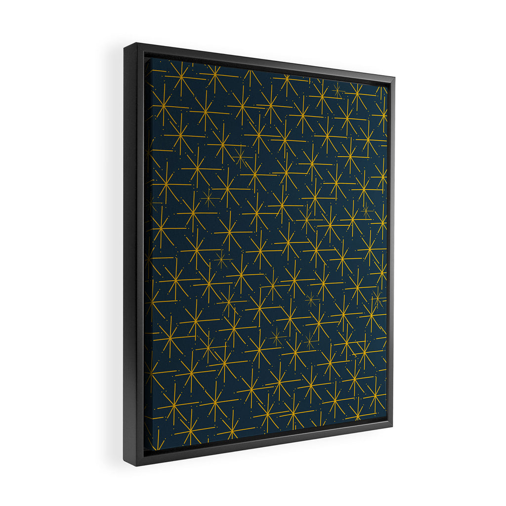 Stella - Atomic Age Mid Century Modern Pattern in Light Mustard Yellow and Navy Blue Framed Canvas Print Gallery Image 2