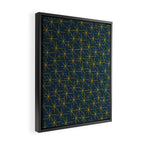 Stella - Atomic Age Mid Century Modern Pattern in Light Mustard Yellow and Navy Blue Framed Canvas Print Gallery Image 2