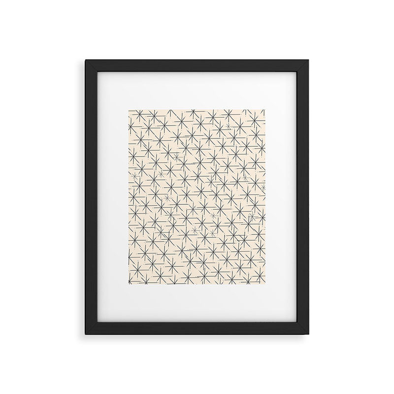 Stella - Atomic Age Mid Century Modern Starburst Pattern in Charcoal Gray and Almond Cream Framed Art Print Gallery Image 4