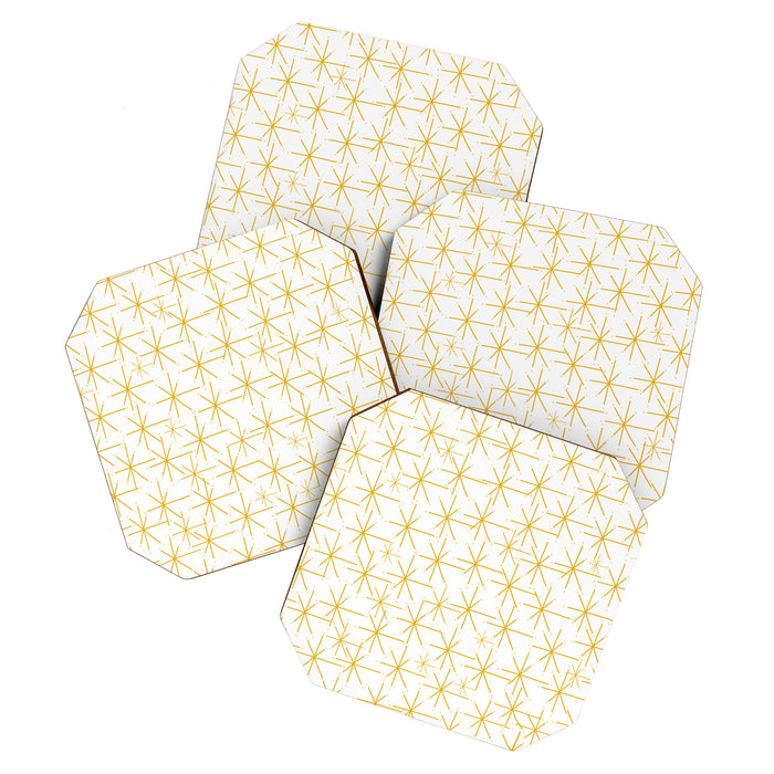 Stella - Atomic Age Midcentury Modern Minimalist Pattern in Light Mustard Yellow and White Coaster Gallery Image 1