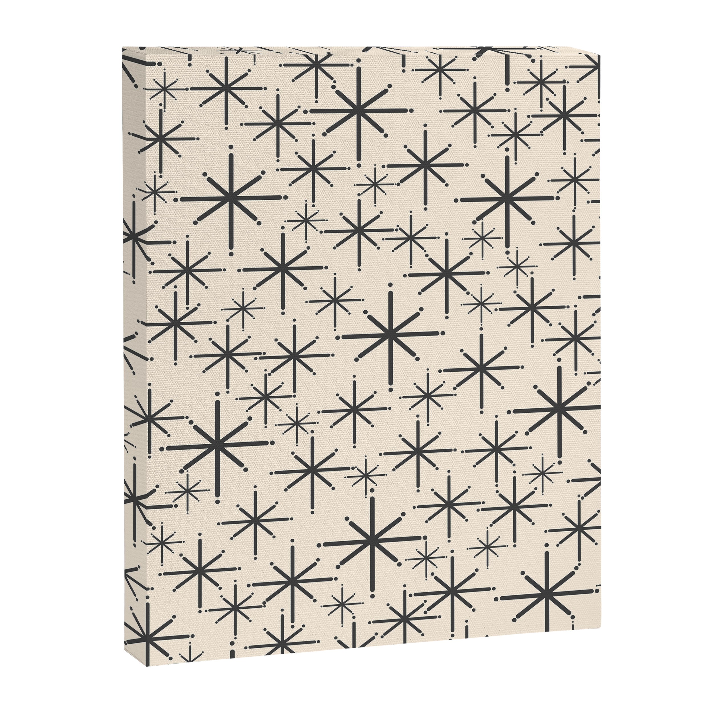 Stella II - Atomic Age Mid Century Modern Starburst Pattern in Charcoal Gray and Almond Cream  Canvas Print Gallery Image 8