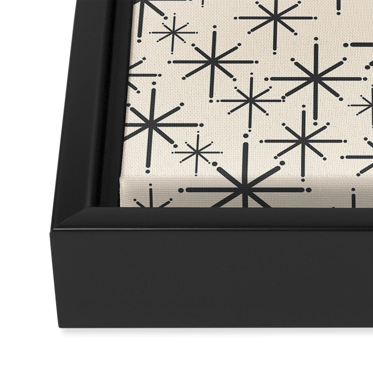 Stella II - Atomic Age Mid Century Modern Starburst Pattern in Charcoal Gray and Almond Cream  Framed Canvas Print Gallery Image 3