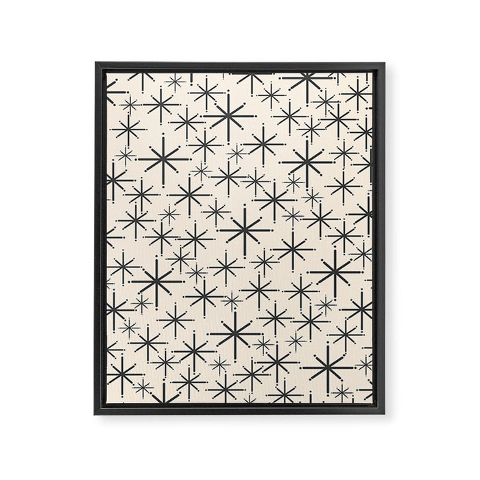 Stella II - Atomic Age Mid Century Modern Starburst Pattern in Charcoal Gray and Almond Cream  Framed Canvas Print Gallery Image 1