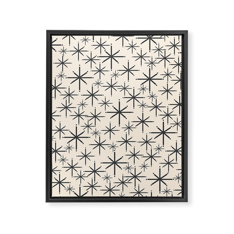 Stella II - Atomic Age Mid Century Modern Starburst Pattern in Charcoal Gray and Almond Cream  Framed Canvas Print Gallery Image 8