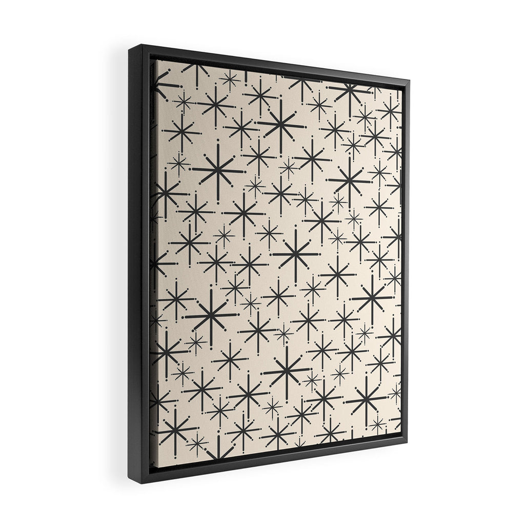 Stella II - Atomic Age Mid Century Modern Starburst Pattern in Charcoal Gray and Almond Cream  Framed Canvas Print Gallery Image 2
