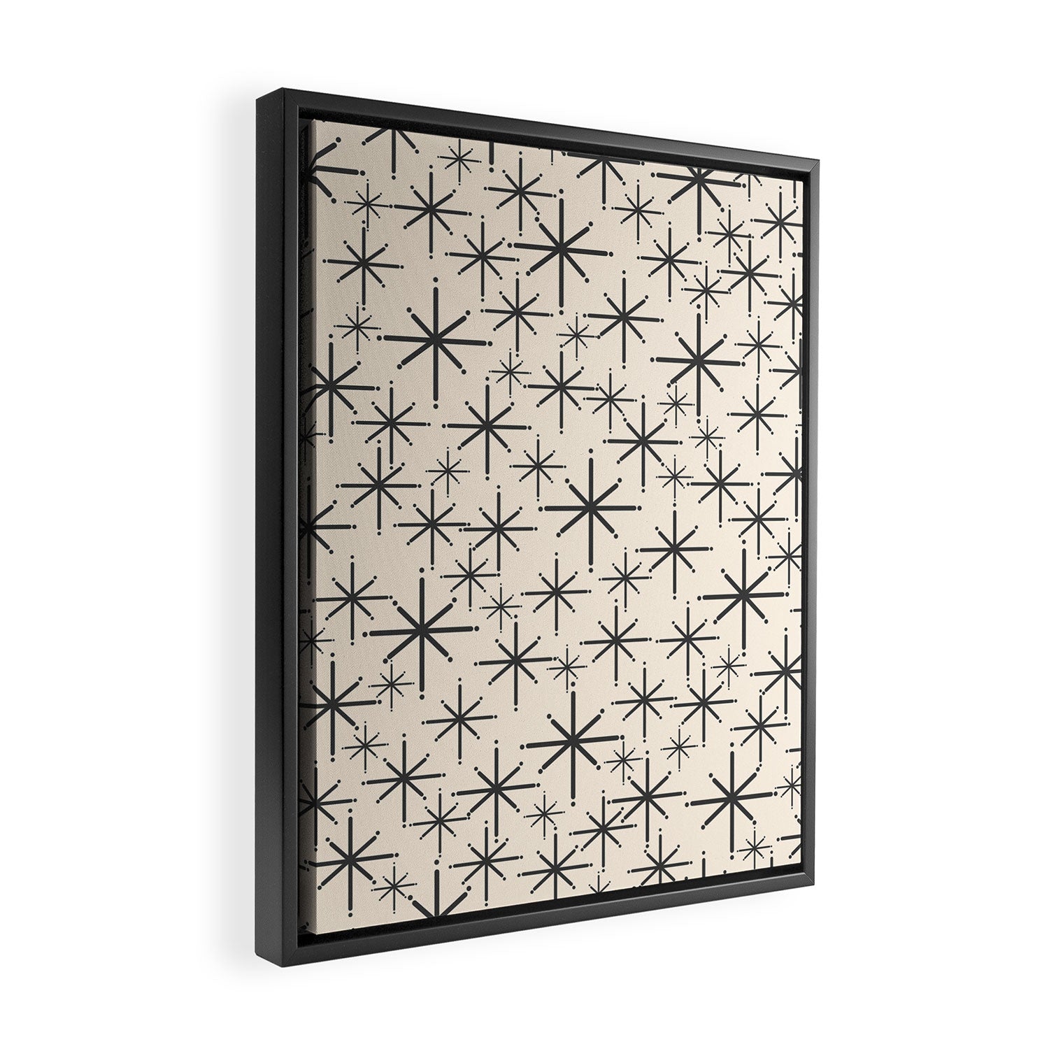 Stella II - Atomic Age Mid Century Modern Starburst Pattern in Charcoal Gray and Almond Cream  Framed Canvas Print Gallery Image 2