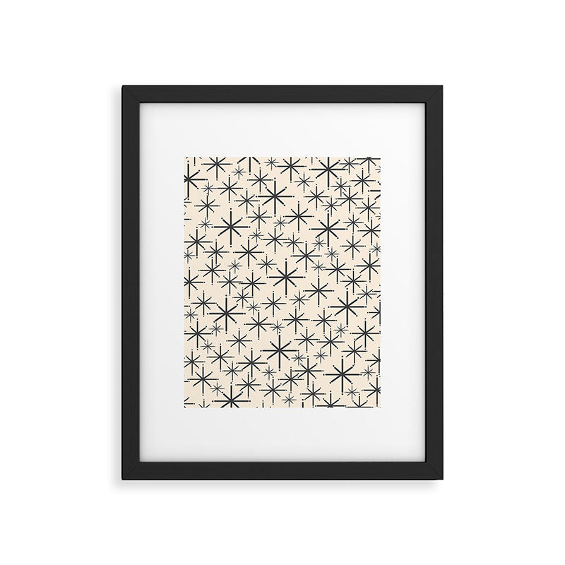 Stella II - Atomic Age Mid Century Modern Starburst Pattern in Charcoal Gray and Almond Cream  Framed Art Print Gallery Image 6
