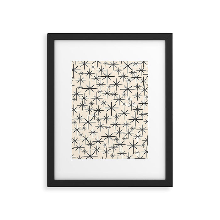 Stella II - Atomic Age Mid Century Modern Starburst Pattern in Charcoal Gray and Almond Cream  Framed Art Print Gallery Image 1