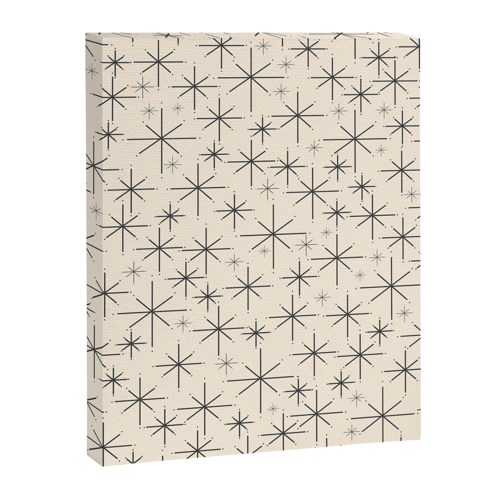 Stella III - Atomic Age Mid Century Modern Starburst Pattern in Charcoal Gray and Almond Cream Canvas Print Gallery Image 8