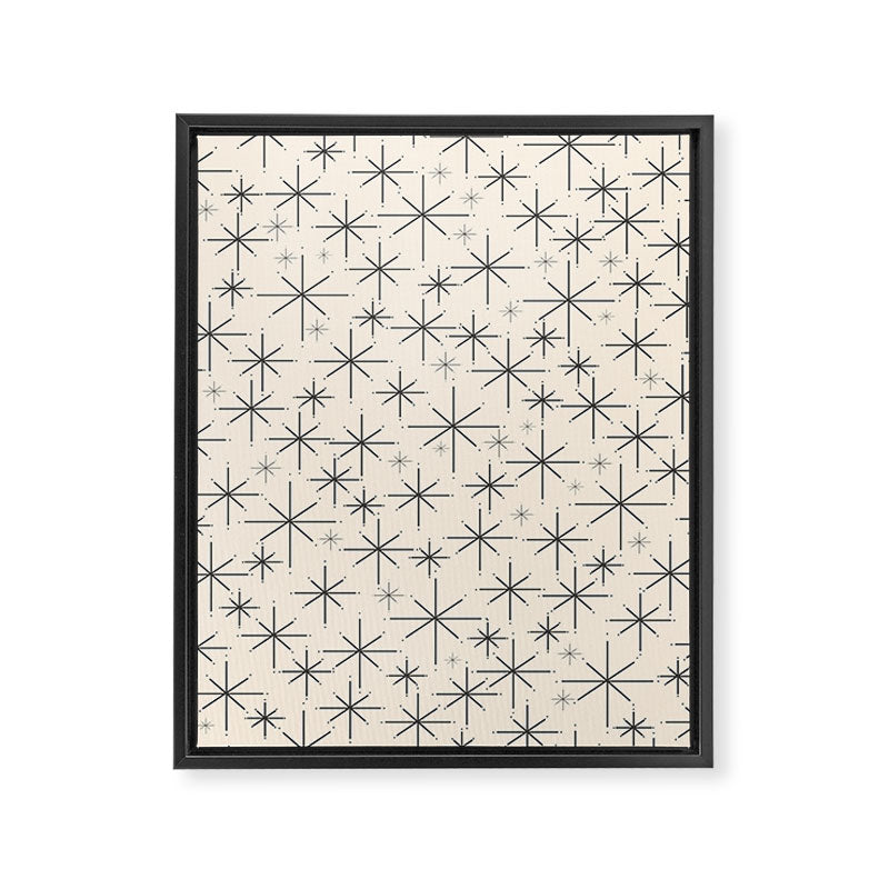 Stella III - Atomic Age Mid Century Modern Starburst Pattern in Charcoal Gray and Almond Cream Framed Canvas Print Gallery Image 8