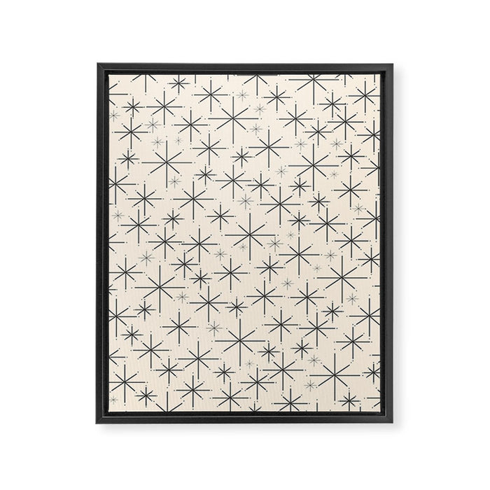 Stella III - Atomic Age Mid Century Modern Starburst Pattern in Charcoal Gray and Almond Cream Framed Canvas Print Gallery Image 1